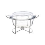 Round Glass Casserole with Cover & Silver Stand