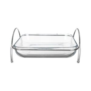 Square Oven Glass Casserole & Silver Stand