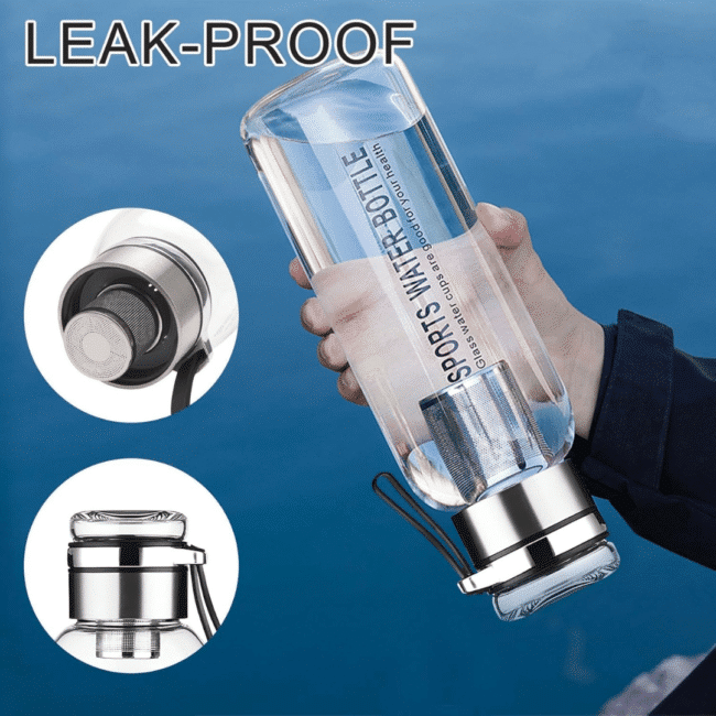 Borosilicate Glass Water Bottle 1Litre  With Filter Tea Infuser and Protective Sleeve -Imported - Image 7