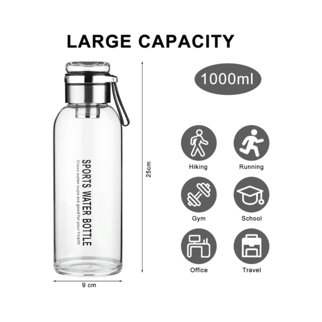 Borosilicate Glass Water Bottle 1Litre  With Filter Tea Infuser and Protective Sleeve -Imported - Image 6