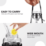 Borosilicate Glass Water Bottle 1Litre With Filter Tea Infuser and Protective Sleeve -Imported - Image 5