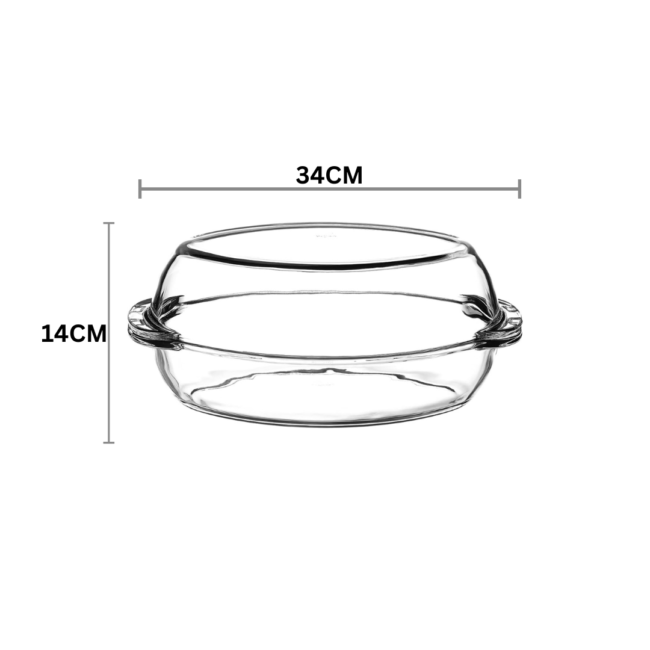 Borcam Oven Oval Glass Casserole With Cover -(2250ml)-Turkey Made