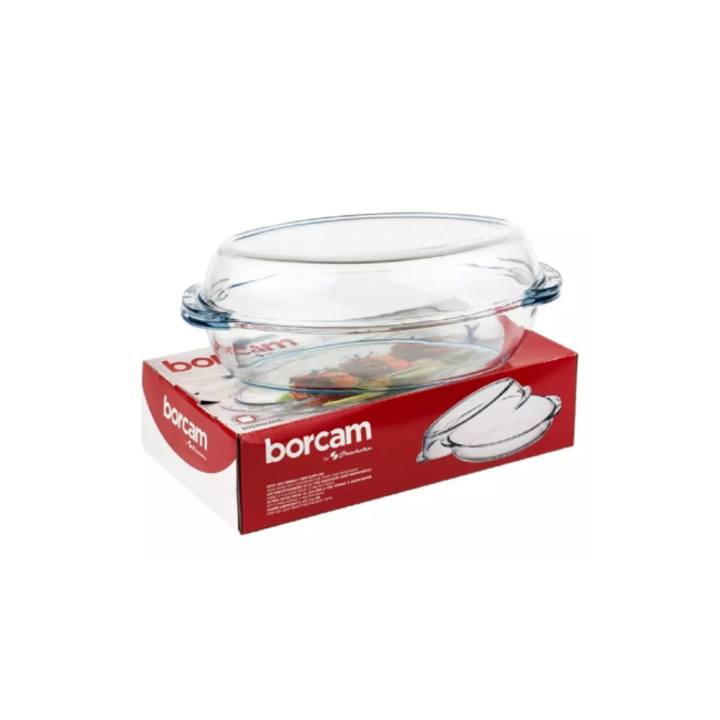 Borcam Oven Oval Glass Casserole With Cover -(2250ml)-Turkey Made