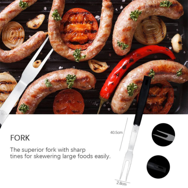 Professional Barbecue Long Tools (Fork-Silicone brush-Food Tong-Cutter and turner) 4Pcs Set