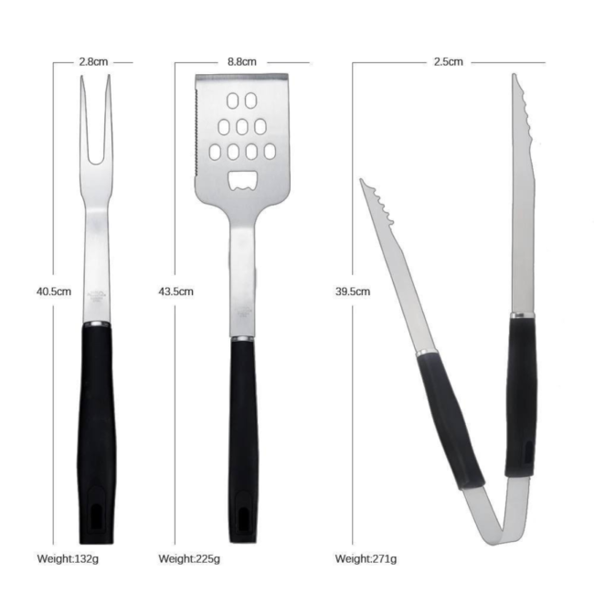 Professional Barbecue Long Tools (Fork-Silicone brush-Food Tong-Cutter and turner) 4Pcs Set