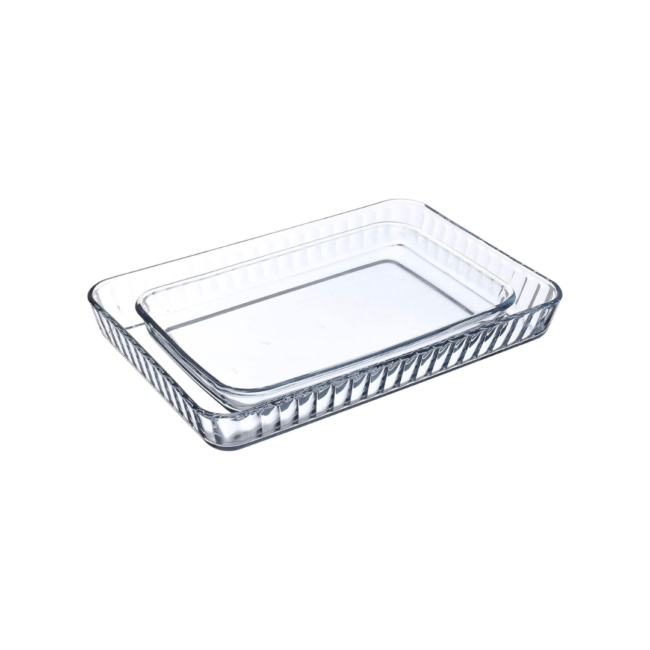 Borcam Rectangular Baking Oven Glass Tray and Mold 2Pcs Set ( 3800ml-1900ml) -Turkey Made