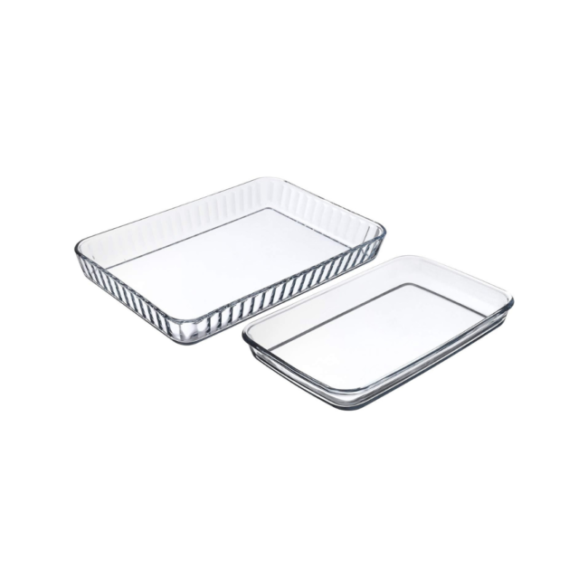 Borcam Rectangular Baking Oven Glass Tray and Mold 2Pcs Set ( 3800ml-1900ml) -Turkey Made