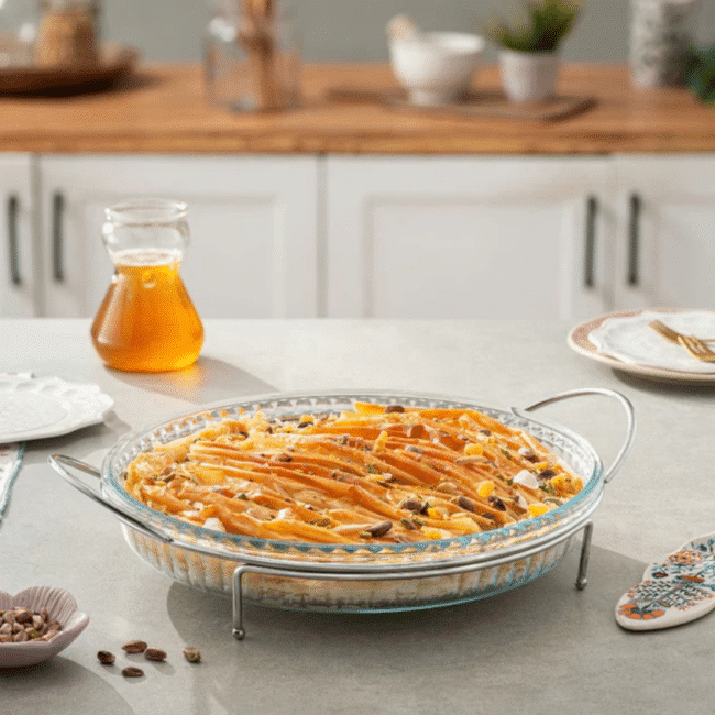 Borcam Roasters Round Oven Dish with Silver Stand - 31.9cm-Turkey Made - Image 5