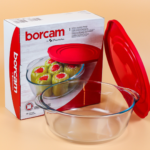 Borcam Round Oven Casserole with Silicone Lid, 2.1 Liter Capacity, Red-Turkey Made - Image 3