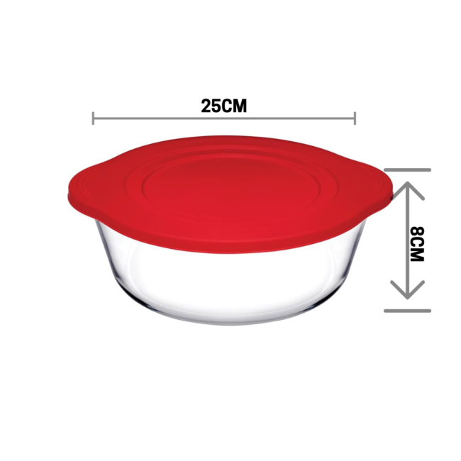 Borcam Round Oven Casserole with Silicone Lid, 2.1 Liter Capacity, Red-Turkey Made - Image 2