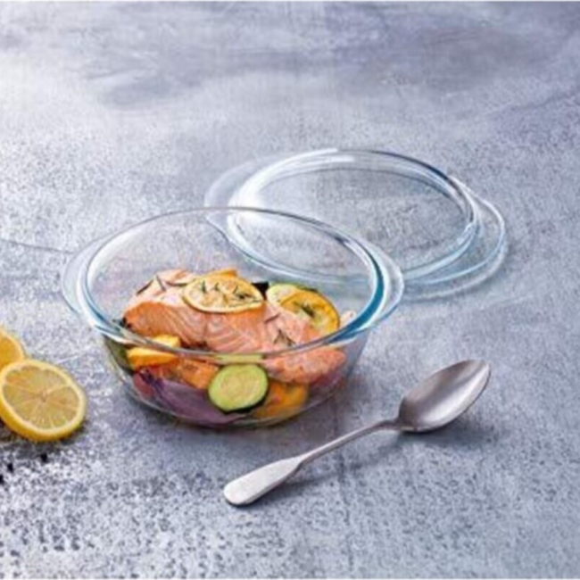 Borcam Small Oven Round Glass Bowl With Cover -(840ml)-Turkey Made