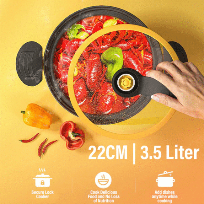 Micro Pressure Cooking Pot Non Stick 22CM-3.5L Yellow - Image 7