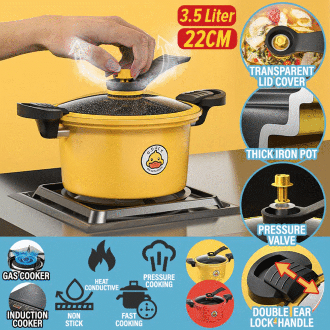 Micro Pressure Cooking Pot Non Stick 22CM-3.5L Yellow - Image 10