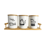 ⁦طقم برطمانات بورسلين بأغطية محكمة الغلق من الخيزران (700 مل) مع صينية من الخيزران للشاي والقهوة والسكر 3 قطع⁩ - الصورة ⁦2⁩