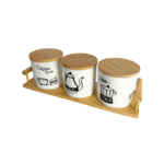 ⁦طقم برطمانات بورسلين بأغطية محكمة الغلق من الخيزران (500 مل) وصينية من الخيزران للشاي والقهوة والسكر 3 قطع⁩ - الصورة ⁦7⁩