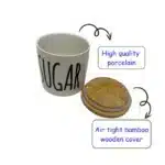 ⁦طقم برطمانات بورسلين بأغطية محكمة الغلق من الخيزران (700 مل) مع صينية من الخيزران للشاي والقهوة والسكر 3 قطع⁩ - الصورة ⁦3⁩