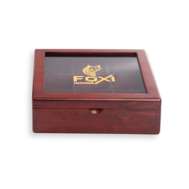 ⁦علبة شاي خشبية فاخرة من فوكسي وود - 9 فتحات - بني محمر⁩ - الصورة ⁦2⁩