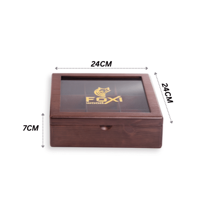 ⁦علبة شاي خشبية فاخرة من فوكسي وود – 9 فتحات – بني⁩ - الصورة ⁦3⁩
