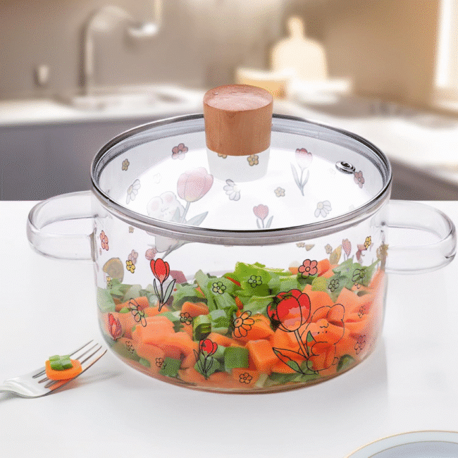 ⁦حلة زجاجية بوروسيليكات فاخر مقاوم للحرارة سعة 1.45 لتر مع غطاء⁩ - الصورة ⁦2⁩