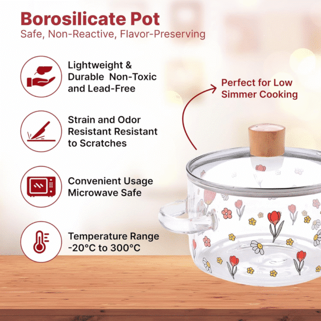 ⁦حلة زجاجية بوروسيليكات فاخر مقاوم للحرارة سعة 1.45 لتر مع غطاء⁩ - الصورة ⁦3⁩