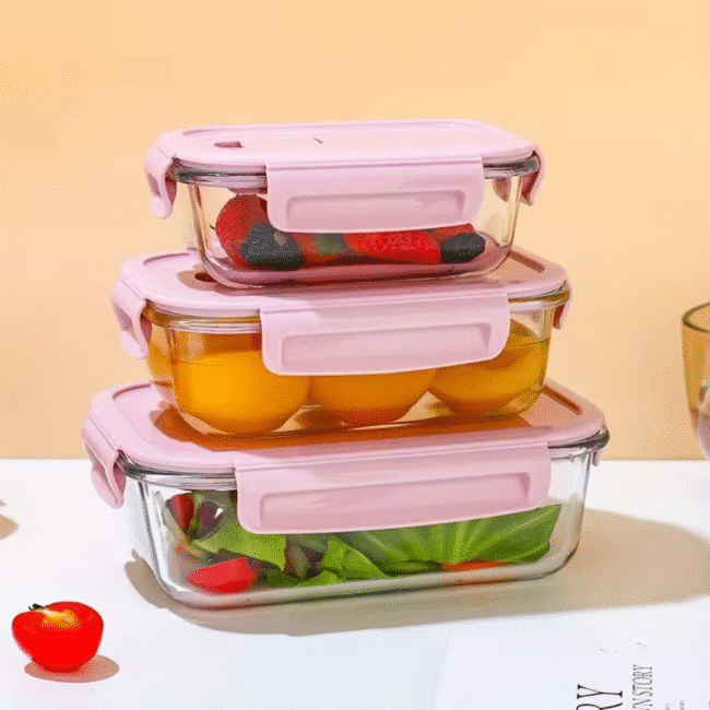 Borosilicate Glass Food Storage Containers Set with Lids (1040-640-370ml)-Heat and freeze resistant - Image 2