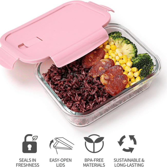 Borosilicate Glass Food Storage Containers Set with Lids (1040-640-370ml)-Heat and freeze resistant - Image 12