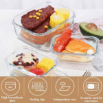 Borosilicate Glass Food Storage Containers Set with Lids (1040-640-370ml)-Heat and freeze resistant - Image 6