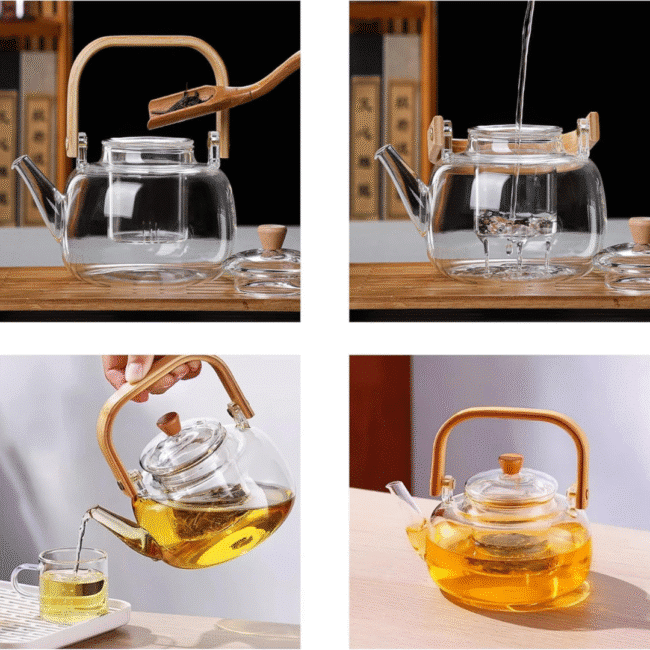 ⁦براد شاي زجاجي مع مصفاة، سعة 1000 مل، مصنوع من زجاج البورسليكات المقاوم للحرارة⁩ - الصورة ⁦8⁩