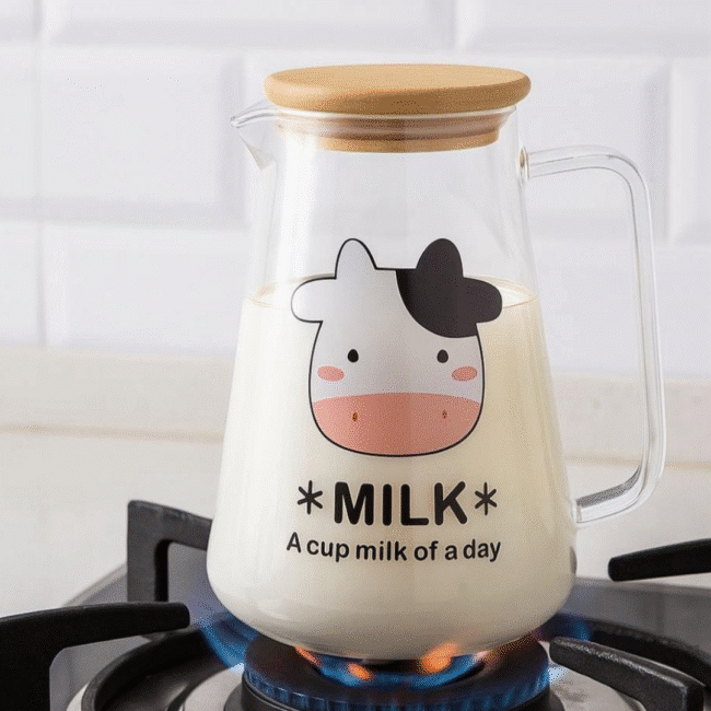 ⁦لبانة حليب زجاجي مقاوم للحرارة سعة 750 مل مع غطاء من الخيزران ومقبض زجاجي⁩ - الصورة ⁦2⁩