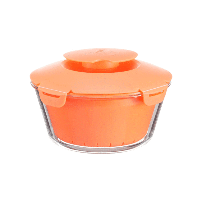 Pasabahce Microwave Rice Cooker Zest Glass with Plastic Basket and Lid Orange, 2.2 -Turkey Made - Image 3