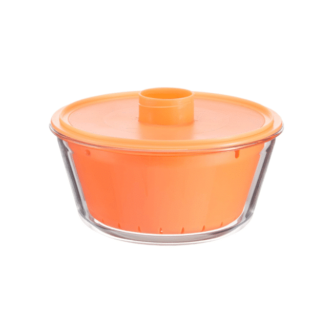 Pasabahce Microwave Rice Cooker Zest Glass with Plastic Basket and Lid Orange, 2.2 -Turkey Made - Image 6