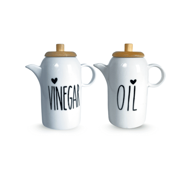 Porcelain Oil and Vinegar Set With Wooden Tray- 350ml - Image 3