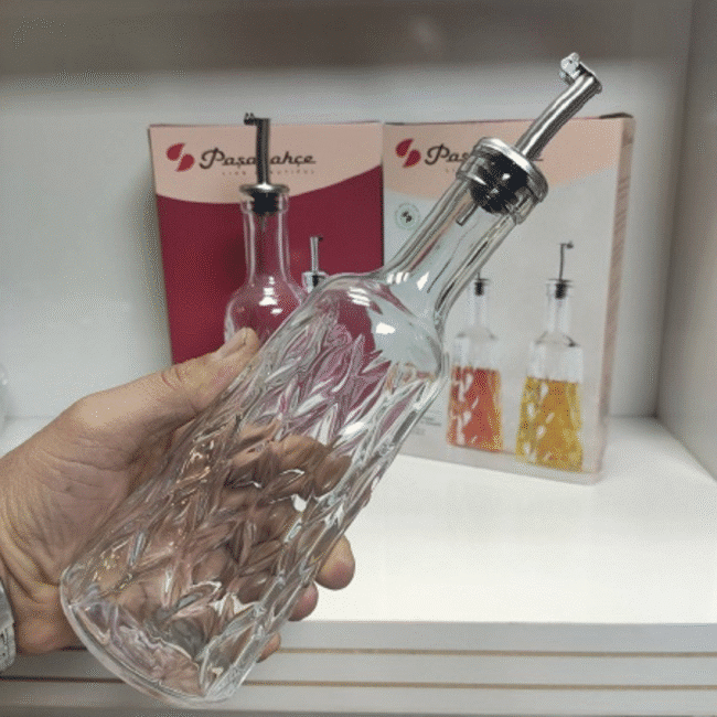 Pasabahce Leafy Oil and Vinegar Set with Metal Lid 380ml 2Pcs- Turkey Made - Image 4