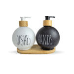 ⁦موزع صابون للأطباق واليدين 500 مل، مجموعة من قطعتين، موزع صابون قابل لإعادة التعبئة على شكل كرة (أسود وأبيض)⁩ - الصورة ⁦2⁩