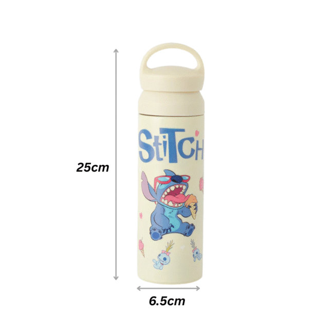 ⁦زجاجة مياه حرارية بأشكال كرتونية (ستيتش هيلو) سعة 500 مل، لون أبيض فاتح⁩ - الصورة ⁦3⁩