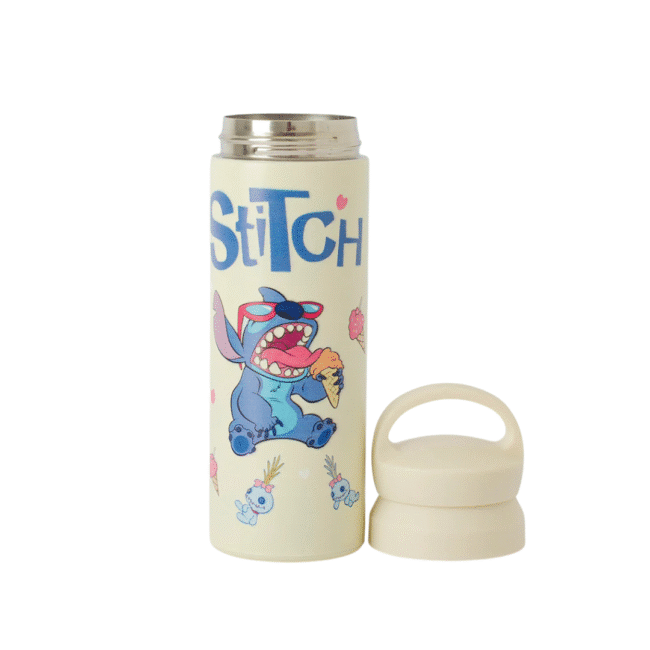 ⁦زجاجة مياه حرارية بأشكال كرتونية (ستيتش) سعة 500 مل، لون أبيض فاتح⁩ - الصورة ⁦2⁩