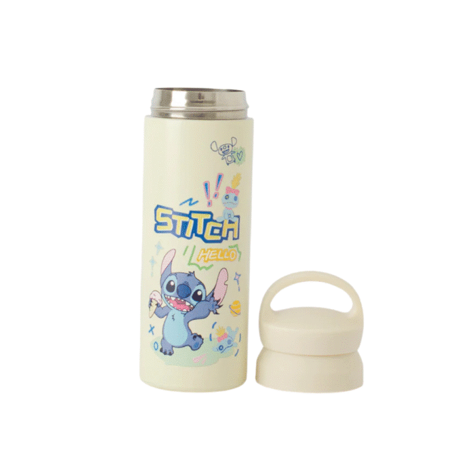 ⁦زجاجة مياه حرارية بأشكال كرتونية (ستيتش هيلو) سعة 500 مل، لون أبيض فاتح⁩ - الصورة ⁦2⁩