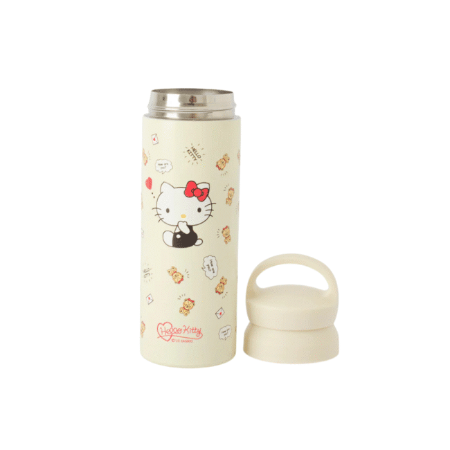Water Flask 500ml Carton Shapes (Hello Kitty) Off White Thermal Flask - Image 2