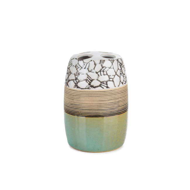 Porcelain Bathroom accessory Set  4-Piece: Soap Dispenser, Tumbler, Toothbrush Holder, Soap Dish- Turquoise color - Image 5