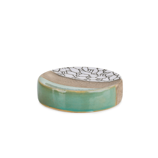 Porcelain Bathroom accessory Set  4-Piece: Soap Dispenser, Tumbler, Toothbrush Holder, Soap Dish- Turquoise color - Image 4