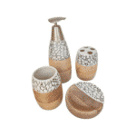 ⁦مجموعة إكسسوارات حمام من البورسلين مكونة من 4 قطع: موزع صابون، كوب، حامل فرشاة أسنان، طبق صابون - لون بيج⁩ - الصورة ⁦3⁩