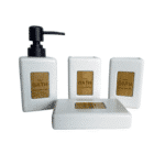 ⁦مجموعة إكسسوارات حمام من البورسلين مكونة من 4 قطع: موزع صابون، كوب، حامل فرشاة أسنان، طبق صابون - أبيض⁩ - الصورة ⁦4⁩