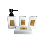 ⁦مجموعة إكسسوارات حمام من البورسلين مكونة من 4 قطع: موزع صابون، كوب، حامل فرشاة أسنان، طبق صابون - أبيض⁩ - الصورة ⁦2⁩