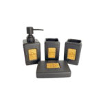 ⁦مجموعة إكسسوارات حمام من البورسلين مكونة من 4 قطع: موزع صابون، كوب، حامل فرشاة أسنان، طبق صابون - أسود غير لامع⁩ - الصورة ⁦2⁩