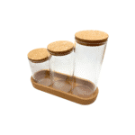 ⁦طقم برطبانات زجاجية من زجاج البورسليكات مع غطاء من الفلين (600-800-1000 مل) وصينية من الفلين⁩ - الصورة ⁦4⁩