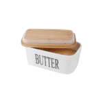 ⁦طبق زبدة من البورسلين بغطاء من الخيزران - أبيض (500 مل)⁩ - الصورة ⁦9⁩