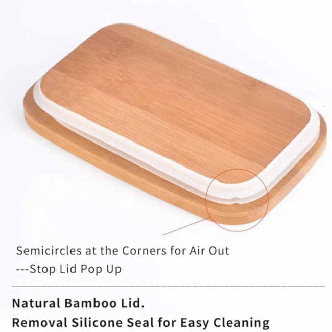 Porcelain Butter and Cheese Dish with Bamboo Lid-White(500ml) - Image 6