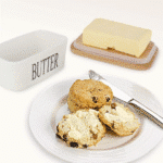 ⁦طبق زبدة من البورسلين بغطاء من الخيزران - أبيض (500 مل)⁩ - الصورة ⁦4⁩