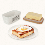 ⁦طبق زبدة من البورسلين بغطاء من الخيزران - أبيض (500 مل)⁩ - الصورة ⁦3⁩