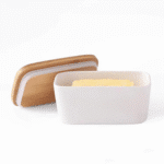 Porcelain Butter and Cheese Dish with Bamboo Lid-White(500ml) - Image 5